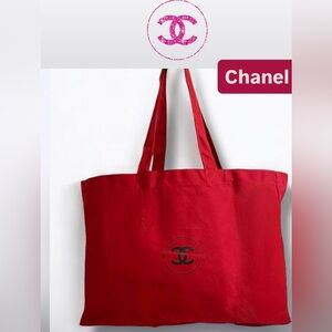 CHANEL Red Canvas Tote with Iconic Logo GWP VIP ♥️FREE SHIPPING! ♥️